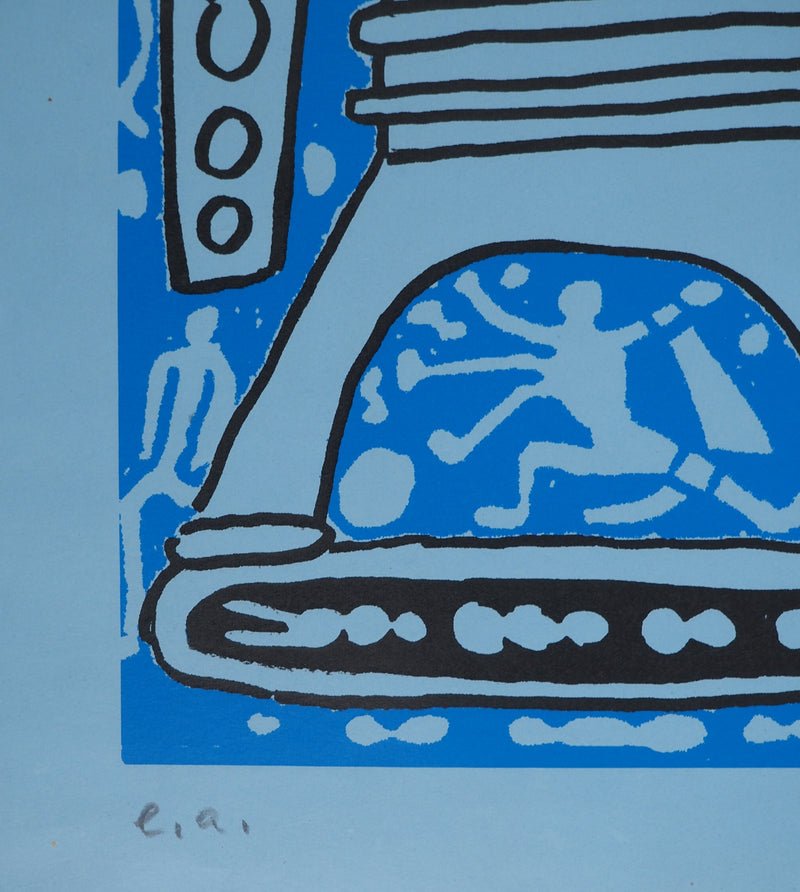 Yvon TAILLANDIER : Le Catitipède de Paris bleu sur bleu, Sérigraphie originale (photo de détail 7) - Crédit photo : Galerie Art.Paris