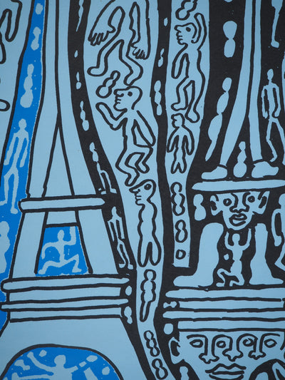 Yvon TAILLANDIER : Le Catitipède de Paris bleu sur bleu, Sérigraphie originale (photo de détail 5) - Crédit photo : Galerie Art.Paris
