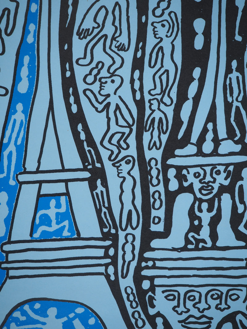 Yvon TAILLANDIER : Le Catitipède de Paris bleu sur bleu, Sérigraphie originale (photo de détail 5) - Crédit photo : Galerie Art.Paris