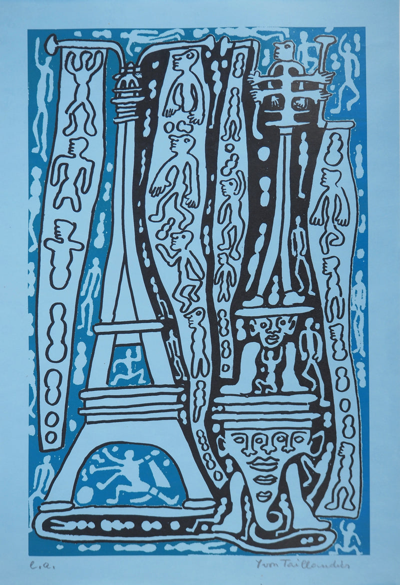 Yvon TAILLANDIER : Le Catitipède de Paris bleu foncé sur bleu, Sérigraphie originale (vue générale) - Crédit photo : Galerie Art.Paris