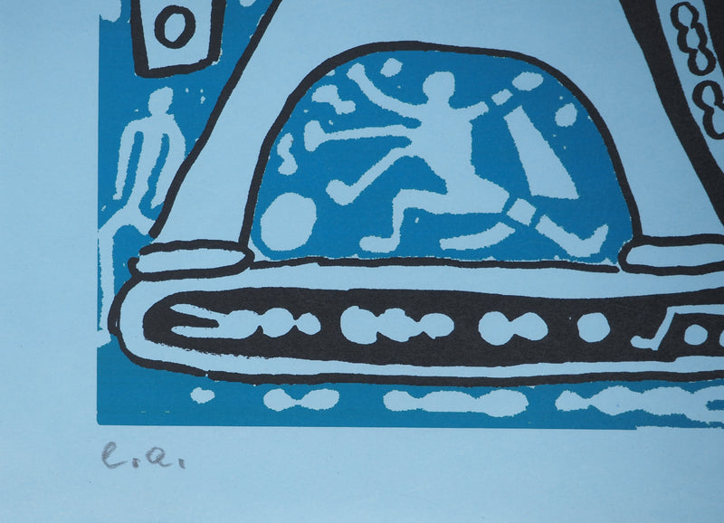 Yvon TAILLANDIER : Le Catitipède de Paris bleu foncé sur bleu, Sérigraphie originale (photo de détail 3) - Crédit photo : Galerie Art.Paris