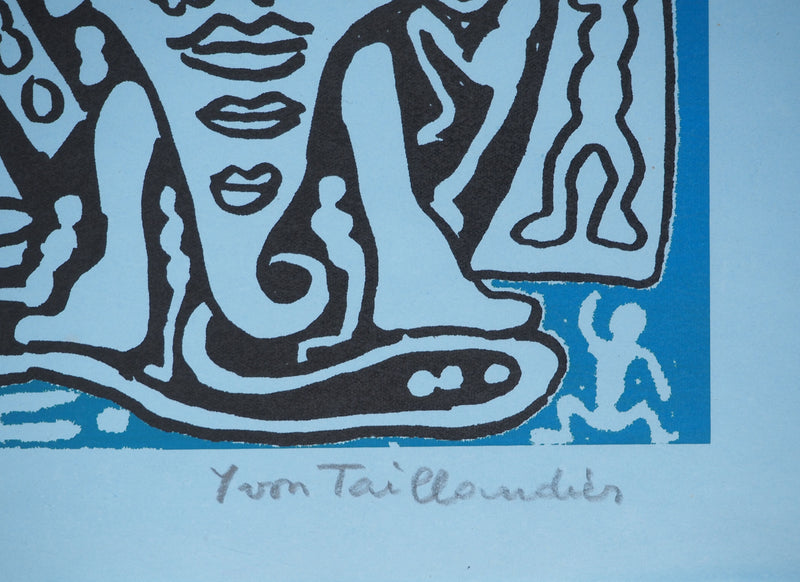 Yvon TAILLANDIER : Le Catitipède de Paris bleu foncé sur bleu, Sérigraphie originale (photo de détail 4) - Crédit photo : Galerie Art.Paris