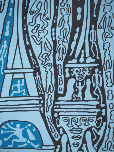 Yvon TAILLANDIER : Le Catitipède de Paris bleu foncé sur bleu, Sérigraphie originale (photo de détail 6) - Crédit photo : Galerie Art.Paris