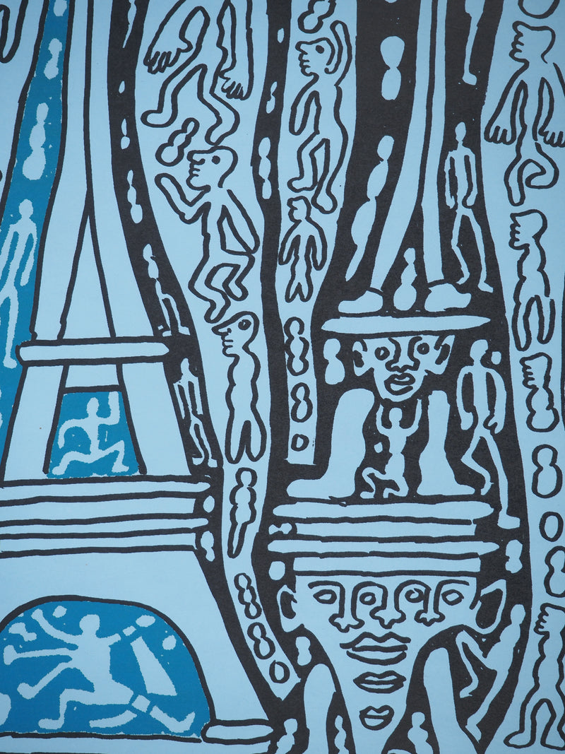 Yvon TAILLANDIER : Le Catitipède de Paris bleu foncé sur bleu, Sérigraphie originale (photo de détail 6) - Crédit photo : Galerie Art.Paris