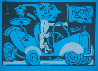 Yvon TAILLANDIER : Le voyageur, La Havane en bleu, Sérigraphie originale (photo de détail 3) - Crédit photo : Galerie Art.Paris