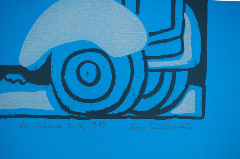 Yvon TAILLANDIER : Le voyageur, La Havane en bleu, Sérigraphie originale (photo de détail 2) - Crédit photo : Galerie Art.Paris