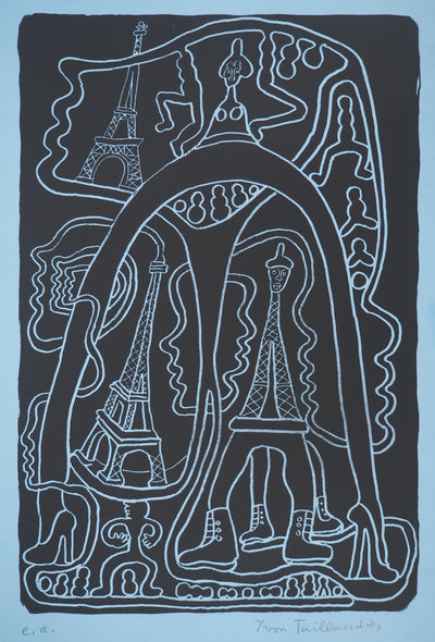 Yvon TAILLANDIER : La parisienne en noir sur bleu EA, Sérigraphie originale (photo de détail 3) - Crédit photo : Galerie Art.Paris
