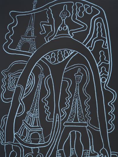Yvon TAILLANDIER : La parisienne en noir sur bleu EA, Sérigraphie originale (photo de détail 4) - Crédit photo : Galerie Art.Paris