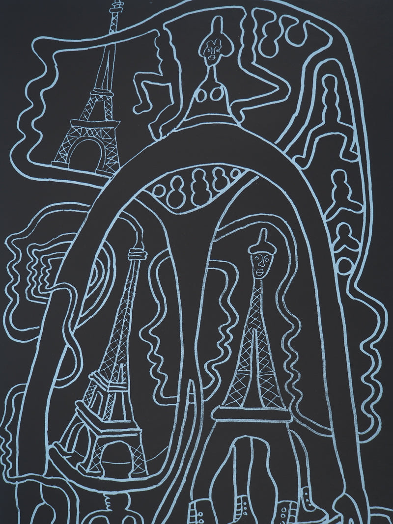 Yvon TAILLANDIER : La parisienne en noir sur bleu EA, Sérigraphie originale (photo de détail 4) - Crédit photo : Galerie Art.Paris