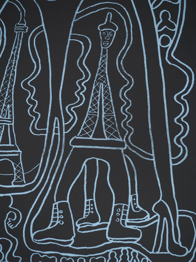 Yvon TAILLANDIER : La parisienne en noir sur bleu EA, Sérigraphie originale (photo de détail 5) - Crédit photo : Galerie Art.Paris