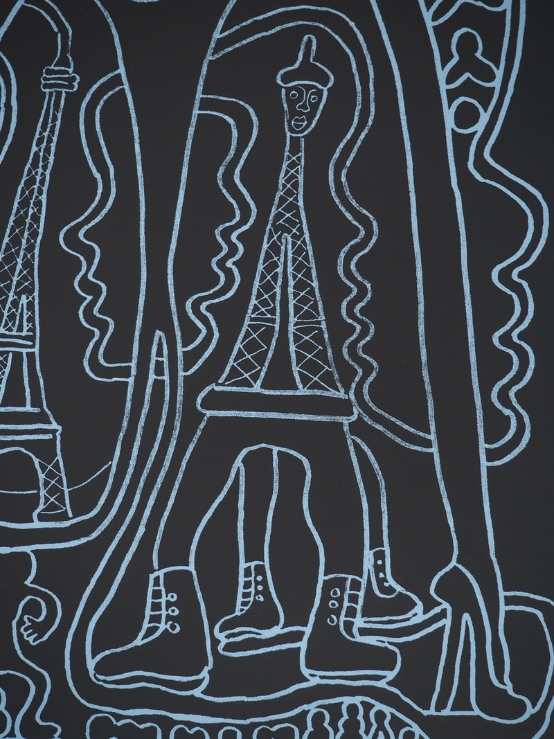 Yvon TAILLANDIER : La parisienne en noir sur bleu EA, Sérigraphie originale (photo de détail 5) - Crédit photo : Galerie Art.Paris