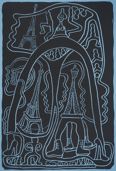 Yvon TAILLANDIER : La parisienne en noir sur bleu, Sérigraphie originale (photo de détail 3) - Crédit photo : Galerie Art.Paris