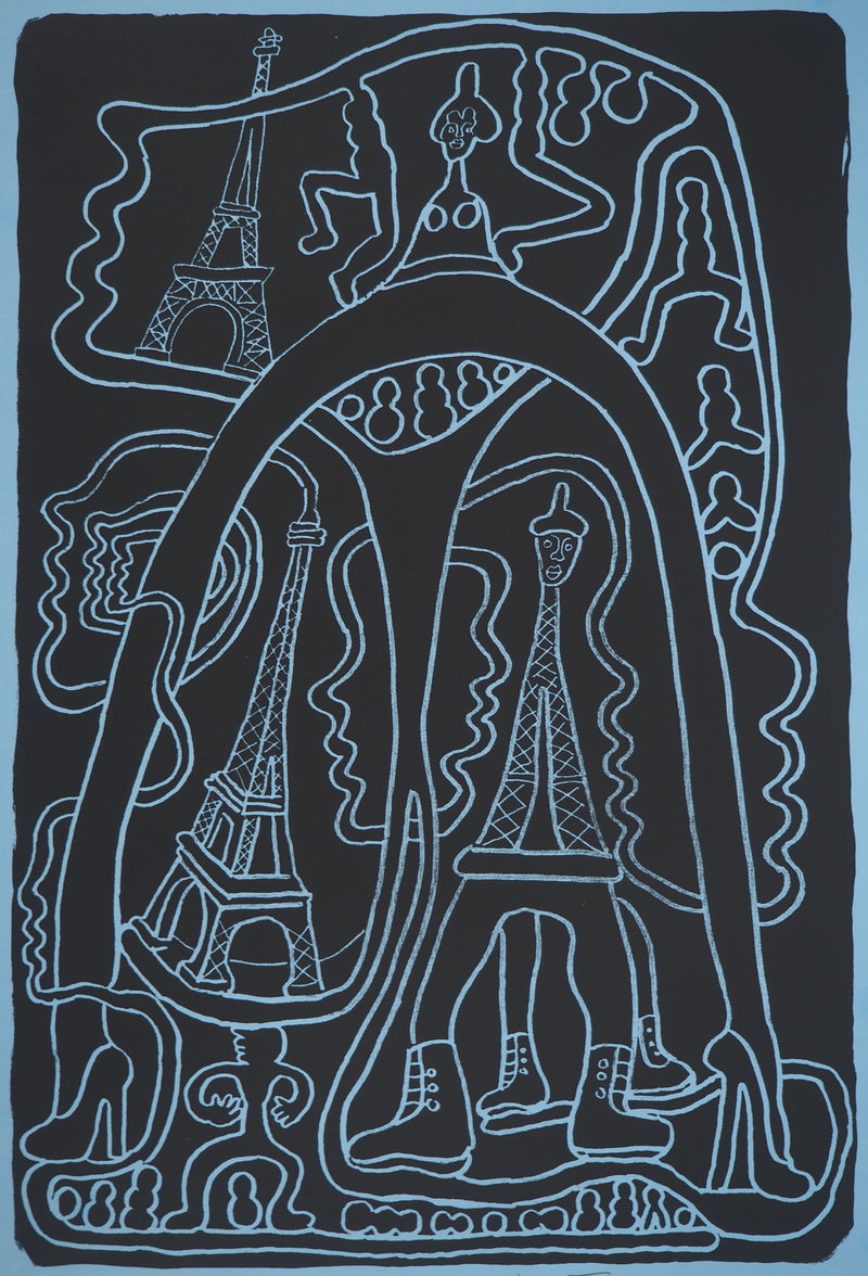 Yvon TAILLANDIER : La parisienne en noir sur bleu, Sérigraphie originale (photo de détail 3) - Crédit photo : Galerie Art.Paris