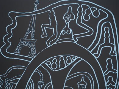 Yvon TAILLANDIER : La parisienne en noir sur bleu, Sérigraphie originale (photo de détail 4) - Crédit photo : Galerie Art.Paris