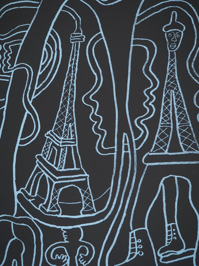 Yvon TAILLANDIER : La parisienne en noir sur bleu, Sérigraphie originale (photo de détail 5) - Crédit photo : Galerie Art.Paris