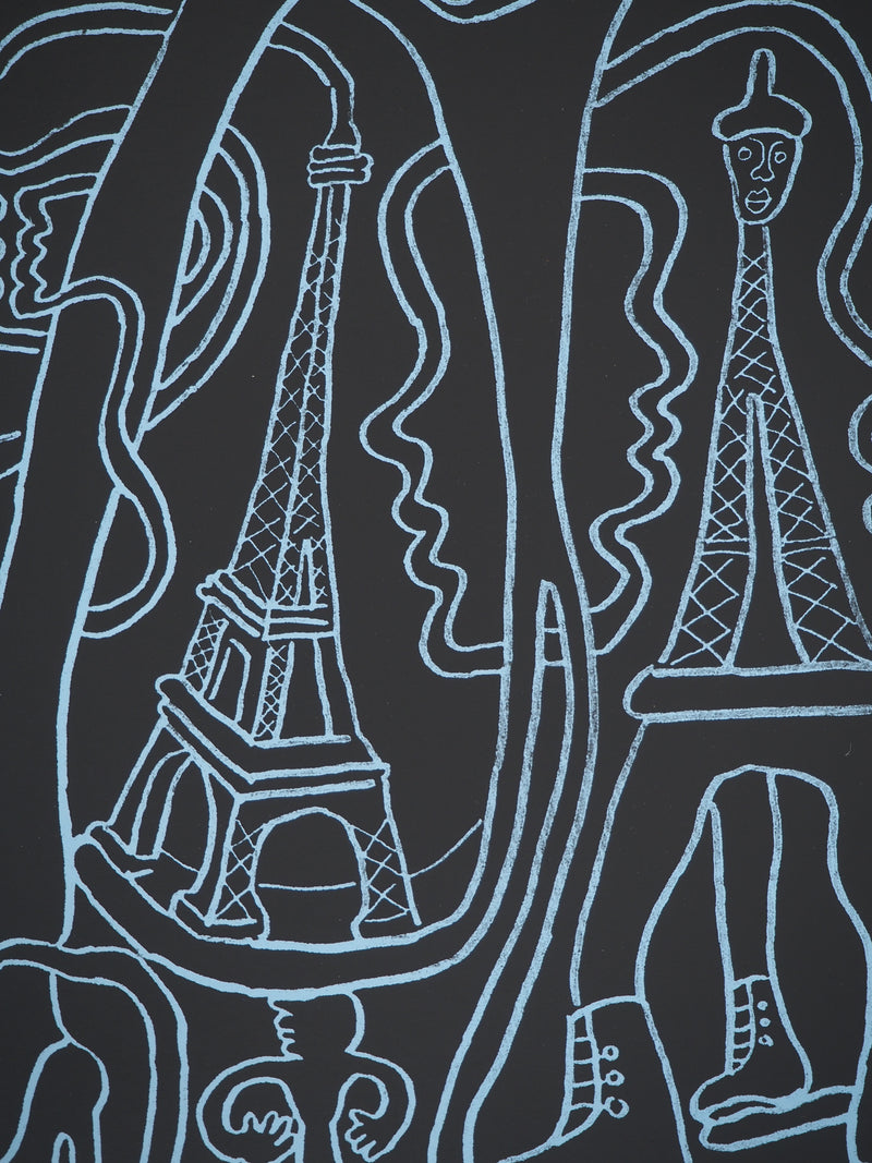 Yvon TAILLANDIER : La parisienne en noir sur bleu, Sérigraphie originale (photo de détail 5) - Crédit photo : Galerie Art.Paris
