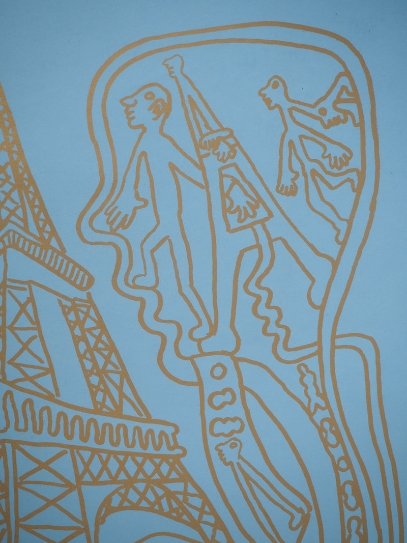 Yvon TAILLANDIER : Paris : La Tour Eiffel en doré sur bleu II, Sérigraphie originale (photo de détail 4) - Crédit photo : Galerie Art.Paris