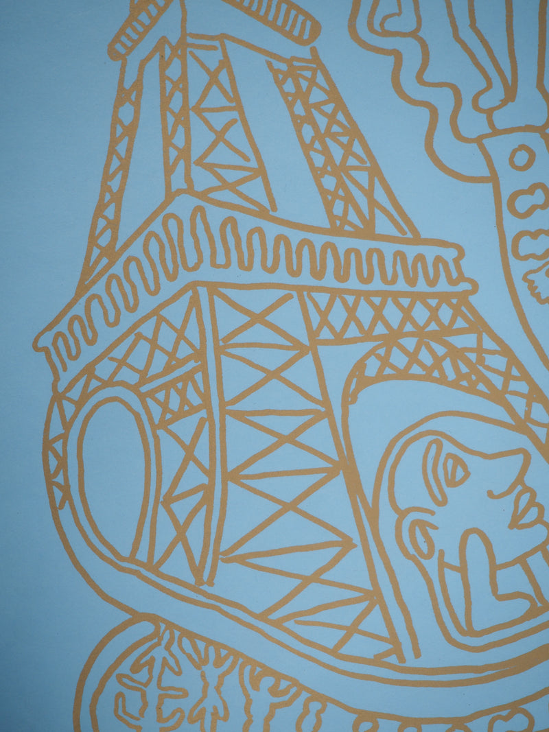 Yvon TAILLANDIER : Paris : La Tour Eiffel en doré sur bleu II, Sérigraphie originale (photo de détail 5) - Crédit photo : Galerie Art.Paris