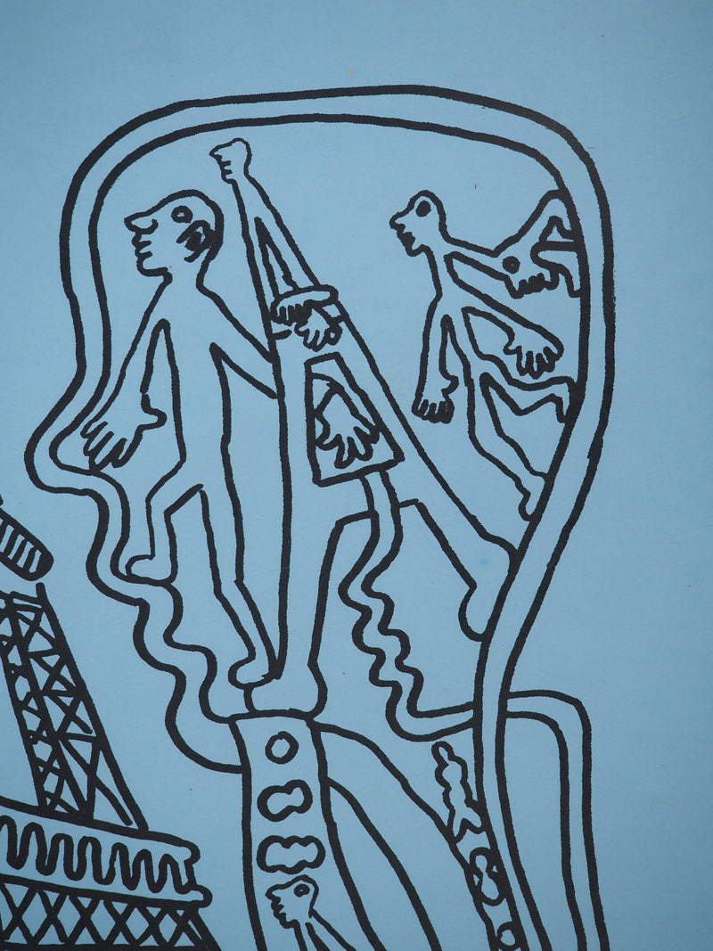 Yvon TAILLANDIER : Paris : La Tour Eiffel en noir sur bleu II, Sérigraphie originale (photo de détail 4) - Crédit photo : Galerie Art.Paris