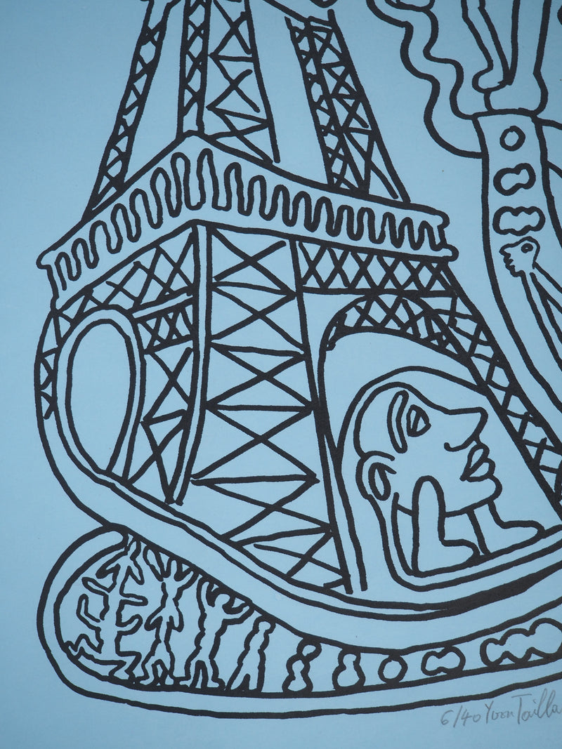 Yvon TAILLANDIER : Paris : La Tour Eiffel en noir sur bleu II, Sérigraphie originale (photo de détail 5) - Crédit photo : Galerie Art.Paris