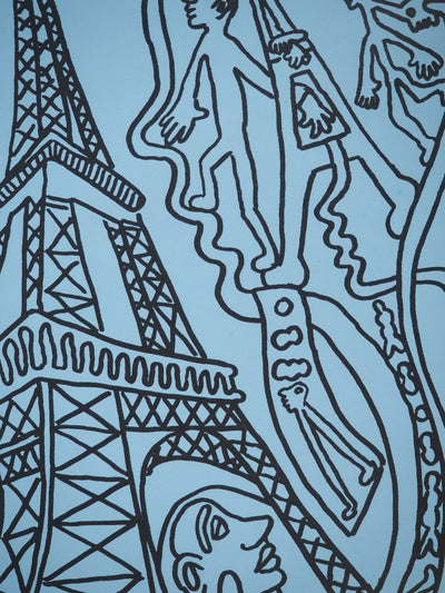 Yvon TAILLANDIER : Paris : La Tour Eiffel en noir sur bleu II, Sérigraphie originale (photo de détail 7) - Crédit photo : Galerie Art.Paris