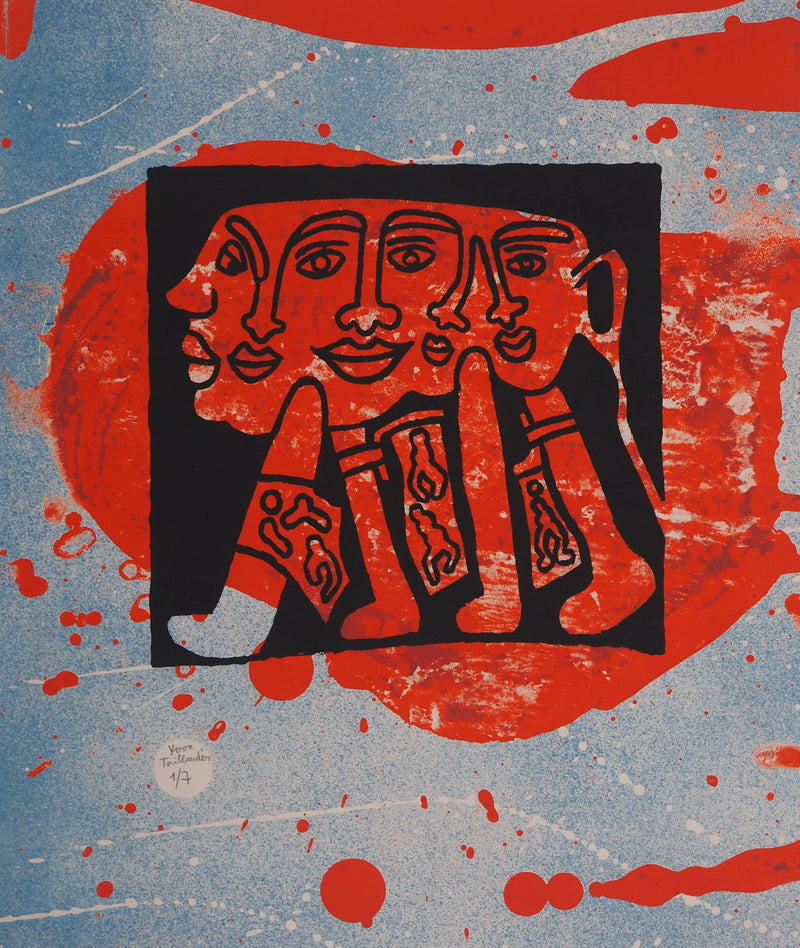 Yvon TAILLANDIER : Le Catitipède rouge sur bleu, Sérigraphie originale (vue générale) - Crédit photo : Galerie Art.Paris
