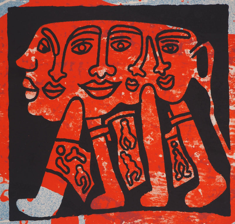 Yvon TAILLANDIER : Le Catitipède rouge sur bleu, Sérigraphie originale (photo de détail 2) - Crédit photo : Galerie Art.Paris