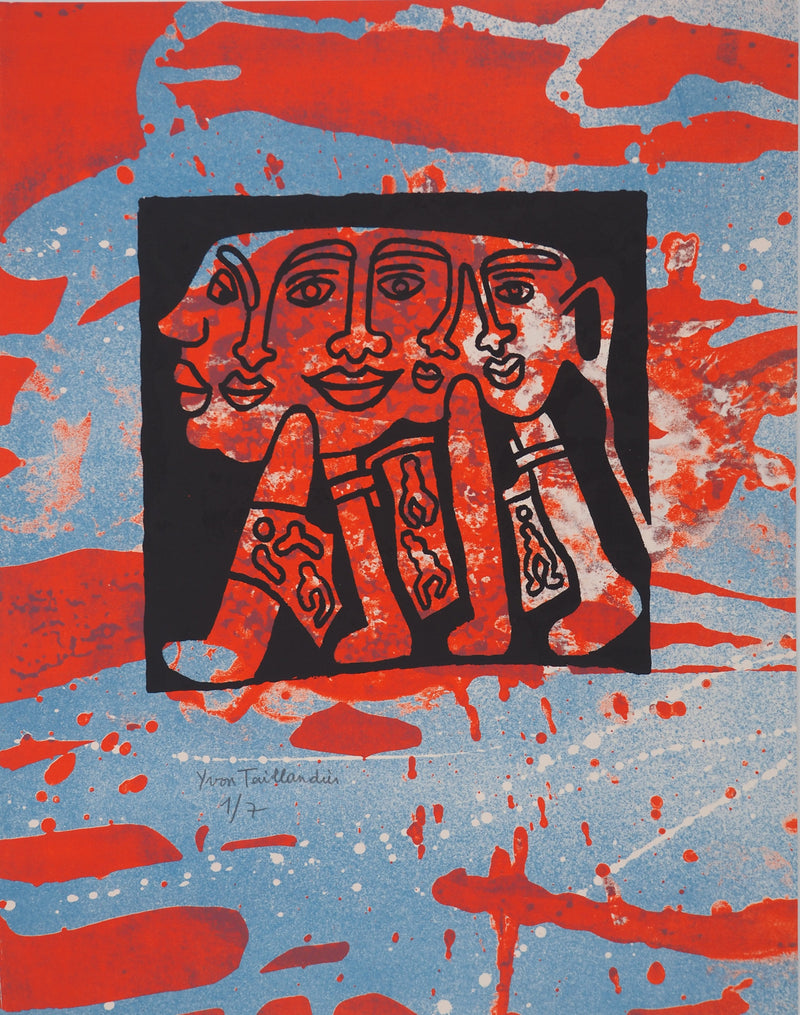 Yvon TAILLANDIER : Le Catitipède rouge sur bleu II, Sérigraphie originale (vue générale) - Crédit photo : Galerie Art.Paris
