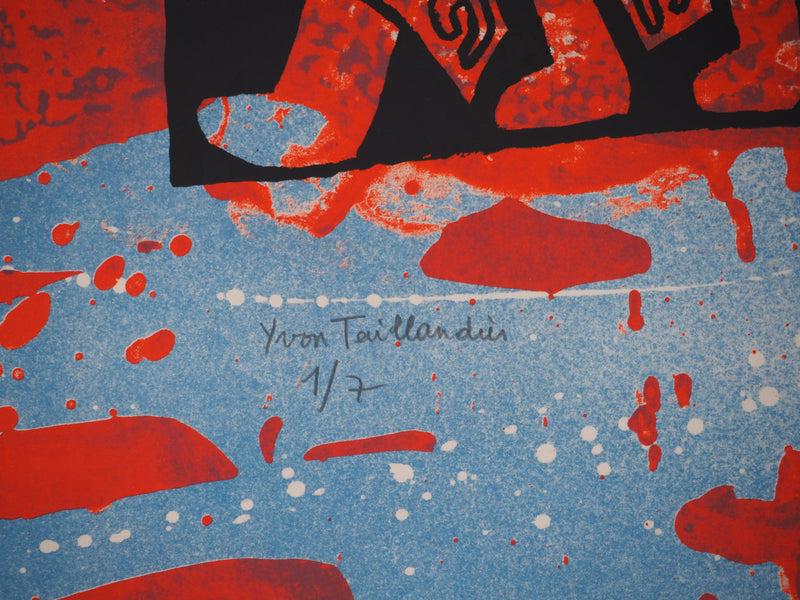 Yvon TAILLANDIER : Le Catitipède rouge sur bleu II, Sérigraphie originale (photo de détail 3) - Crédit photo : Galerie Art.Paris