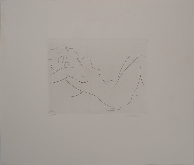 Jacques VAN MELKEBEKE :  Femme nue allongée, Gravure originale (vue générale) - Crédit photo : Galerie Art.Paris