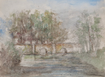 Gilbert PASTOR : Pont à voûte sous le brouillard, Aquarelle originale (vue générale) - Crédit photo : Galerie Art.Paris