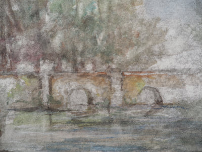 Gilbert PASTOR : Pont à voûte sous le brouillard, Aquarelle originale (photo de détail 3) - Crédit photo : Galerie Art.Paris