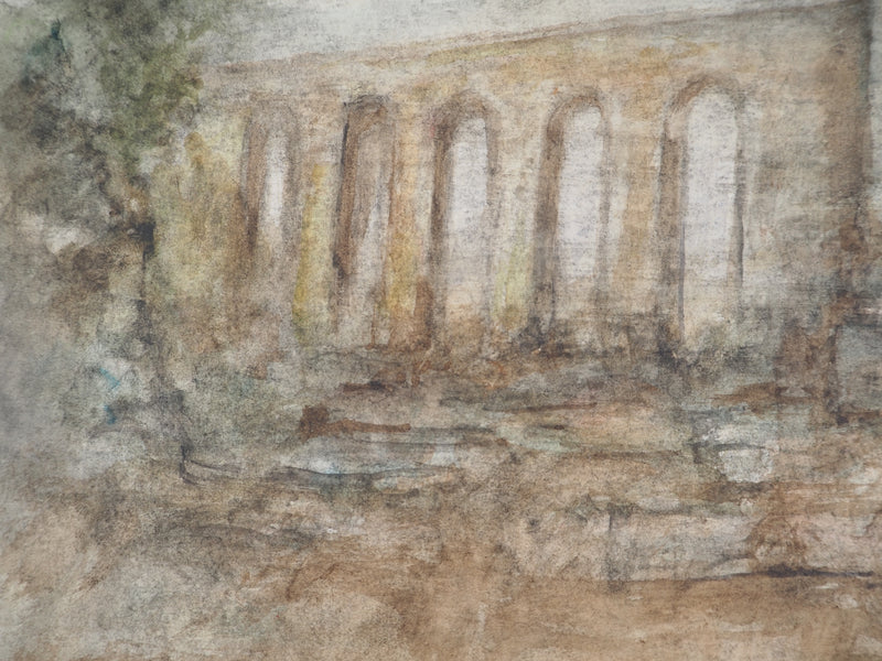 Gilbert PASTOR : Vue sur un aqueduc sous le brouillard, Aquarelle originale (photo de détail 4) - Crédit photo : Galerie Art.Paris