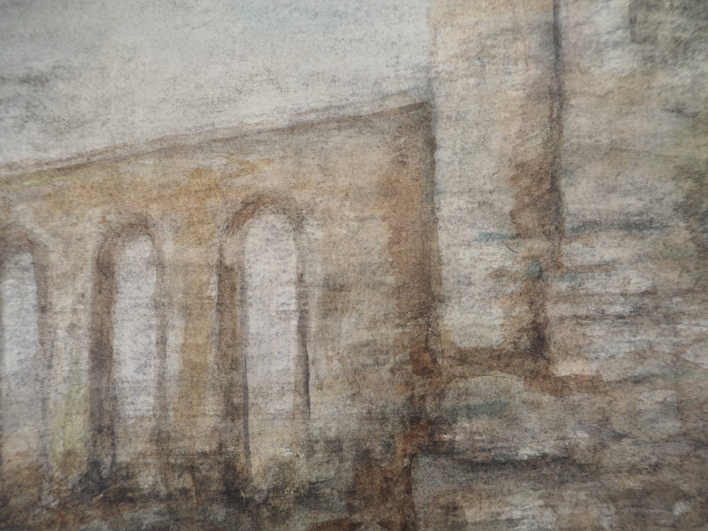 Gilbert PASTOR : Vue sur un aqueduc sous le brouillard, Aquarelle originale (photo de détail 5) - Crédit photo : Galerie Art.Paris