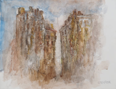 Gilbert PASTOR : Immeubles dans la nature, Aquarelle originale (vue générale) - Crédit photo : Galerie Art.Paris