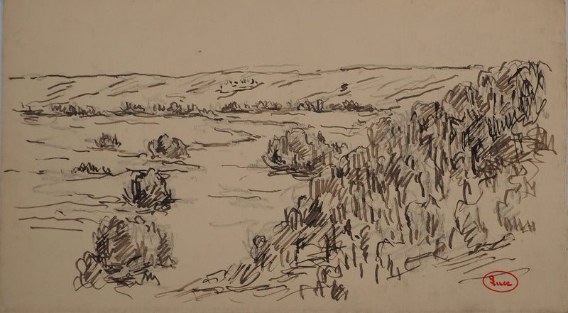 Maximilien LUCE : Champs en friche, Dessin original (vue générale) - Crédit photo : Galerie Art.Paris