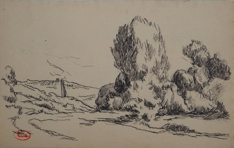 Maximilien LUCE : Le sentier, Dessin original (vue générale) - Crédit photo : Galerie Art.Paris