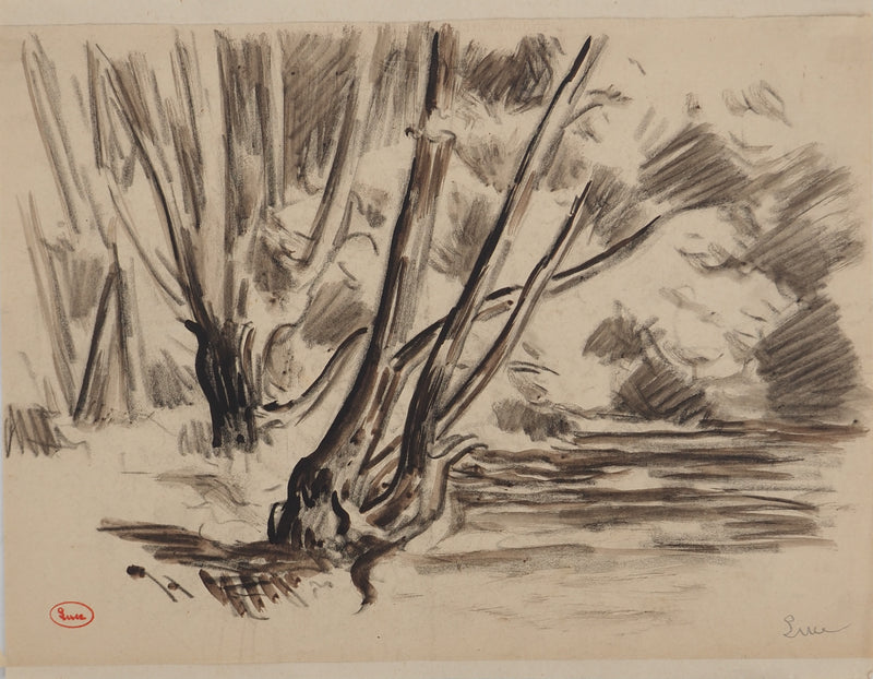 Maximilien LUCE : Bord du lac, Dessin original (vue générale) - Crédit photo : Galerie Art.Paris