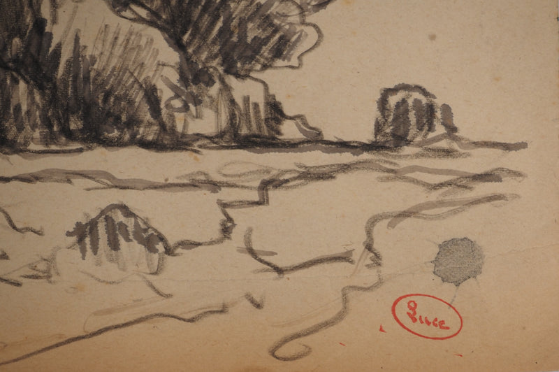 Maximilien LUCE : La plaine, Dessin original (photo de détail 2) - Crédit photo : Galerie Art.Paris