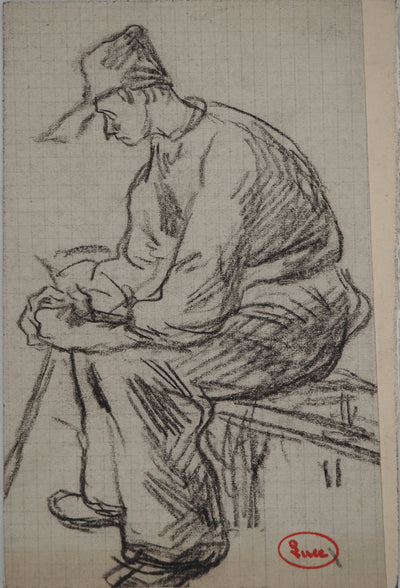 Maximilien LUCE : Le prolétaire , Dessin original (photo de détail 3) - Crédit photo : Galerie Art.Paris