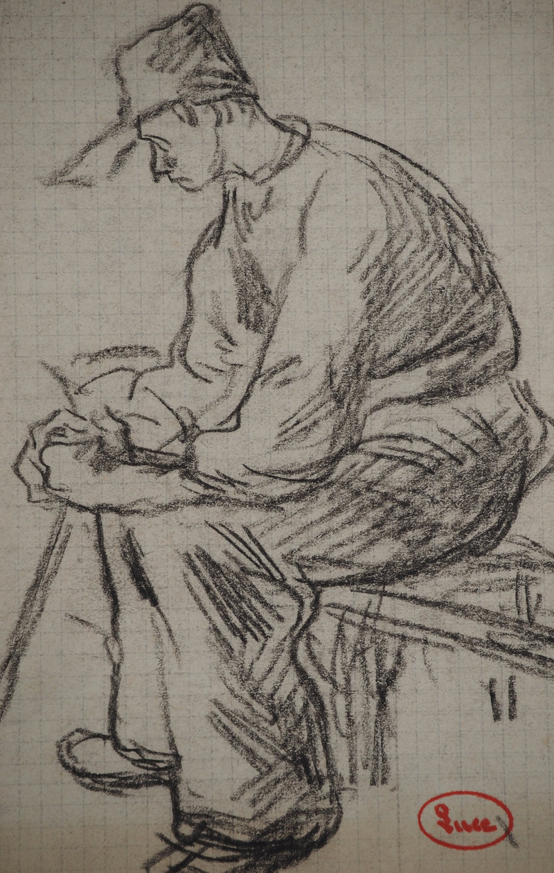 Maximilien LUCE : Le prolétaire , Dessin original (vue générale) - Crédit photo : Galerie Art.Paris