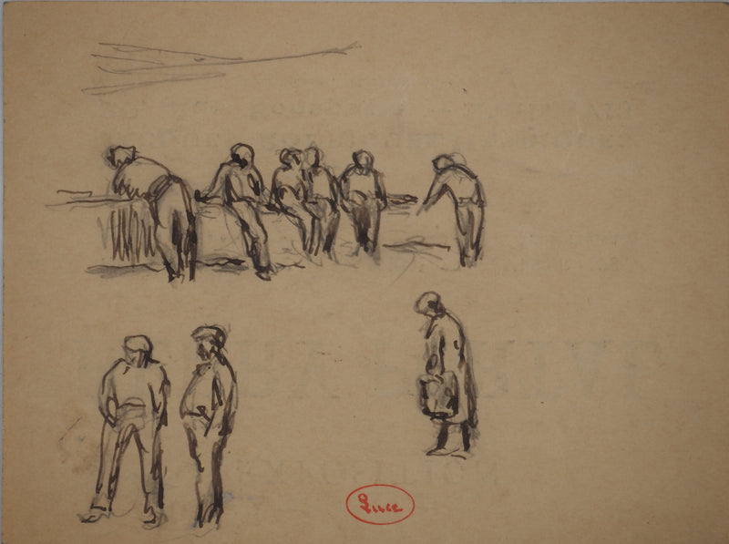 Maximilien LUCE : Balade sur le pont , Dessin original (photo de détail 3) - Crédit photo : Galerie Art.Paris