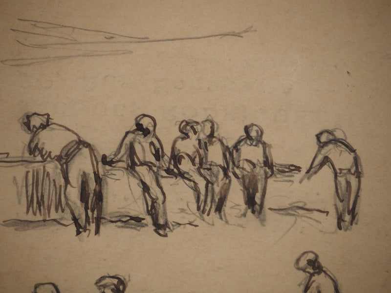 Maximilien LUCE : Balade sur le pont , Dessin original (photo de détail 4) - Crédit photo : Galerie Art.Paris