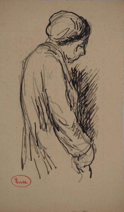 Maximilien LUCE : La vieille concierge, Dessin original (vue générale) - Crédit photo : Galerie Art.Paris