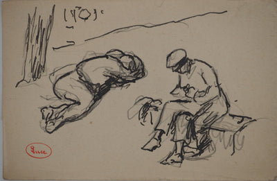 Maximilien LUCE : La pause, Dessin original (vue générale) - Crédit photo : Galerie Art.Paris