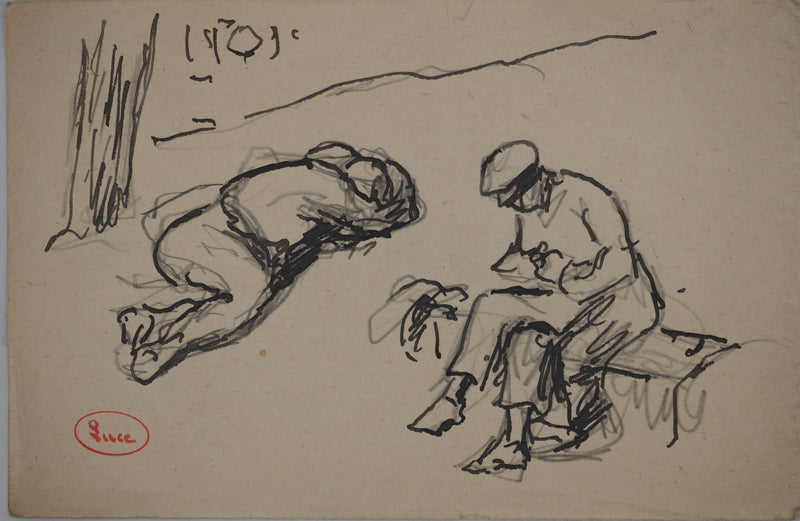 Maximilien LUCE : La pause, Dessin original (vue générale) - Crédit photo : Galerie Art.Paris