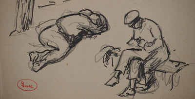 Maximilien LUCE : La pause, Dessin original (photo de détail 3) - Crédit photo : Galerie Art.Paris