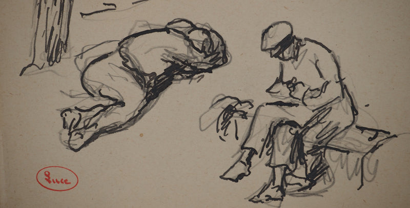 Maximilien LUCE : La pause, Dessin original (photo de détail 3) - Crédit photo : Galerie Art.Paris