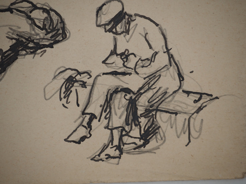 Maximilien LUCE : La pause, Dessin original (photo de détail 4) - Crédit photo : Galerie Art.Paris