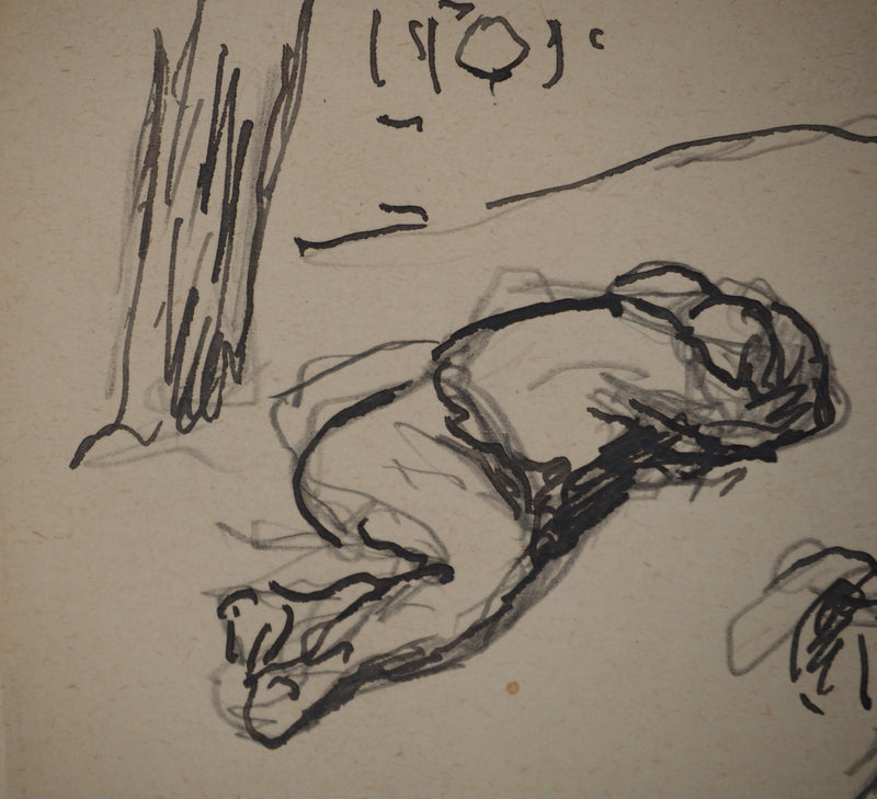 Maximilien LUCE : La pause, Dessin original (photo de détail 5) - Crédit photo : Galerie Art.Paris